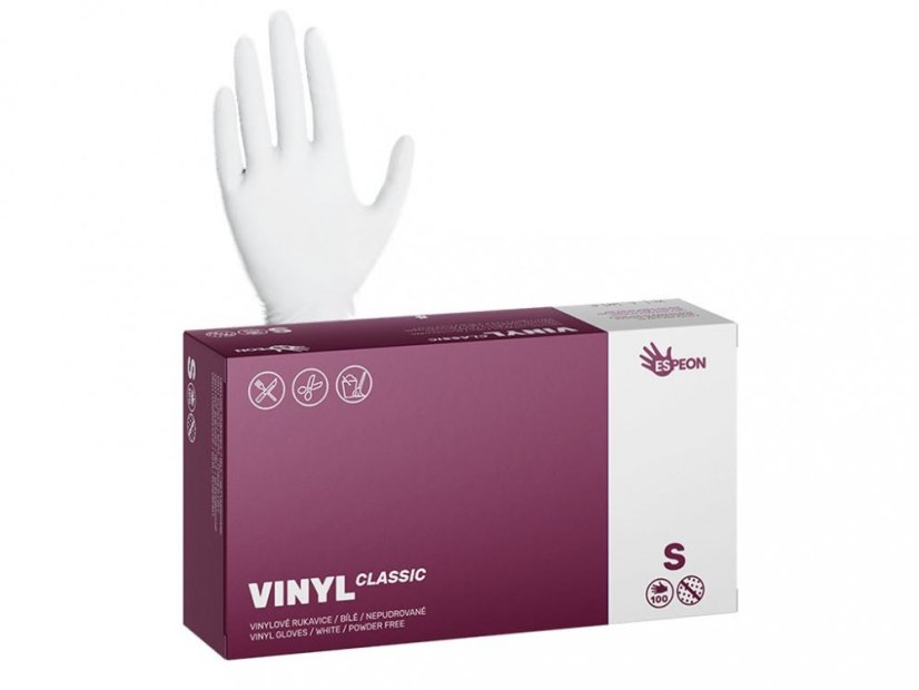 Vinylové rukavice nepudrované S bílé (100ks) - Balení: karton (10 ks)